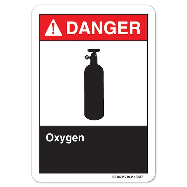 ANSI Danger, 12" Height, 18" Width, Aluminum, 12" H, 18" W, Landscape, Oxygen, Oxygen